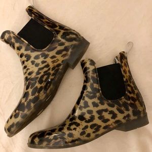 J. Crew, leopard print rain boots